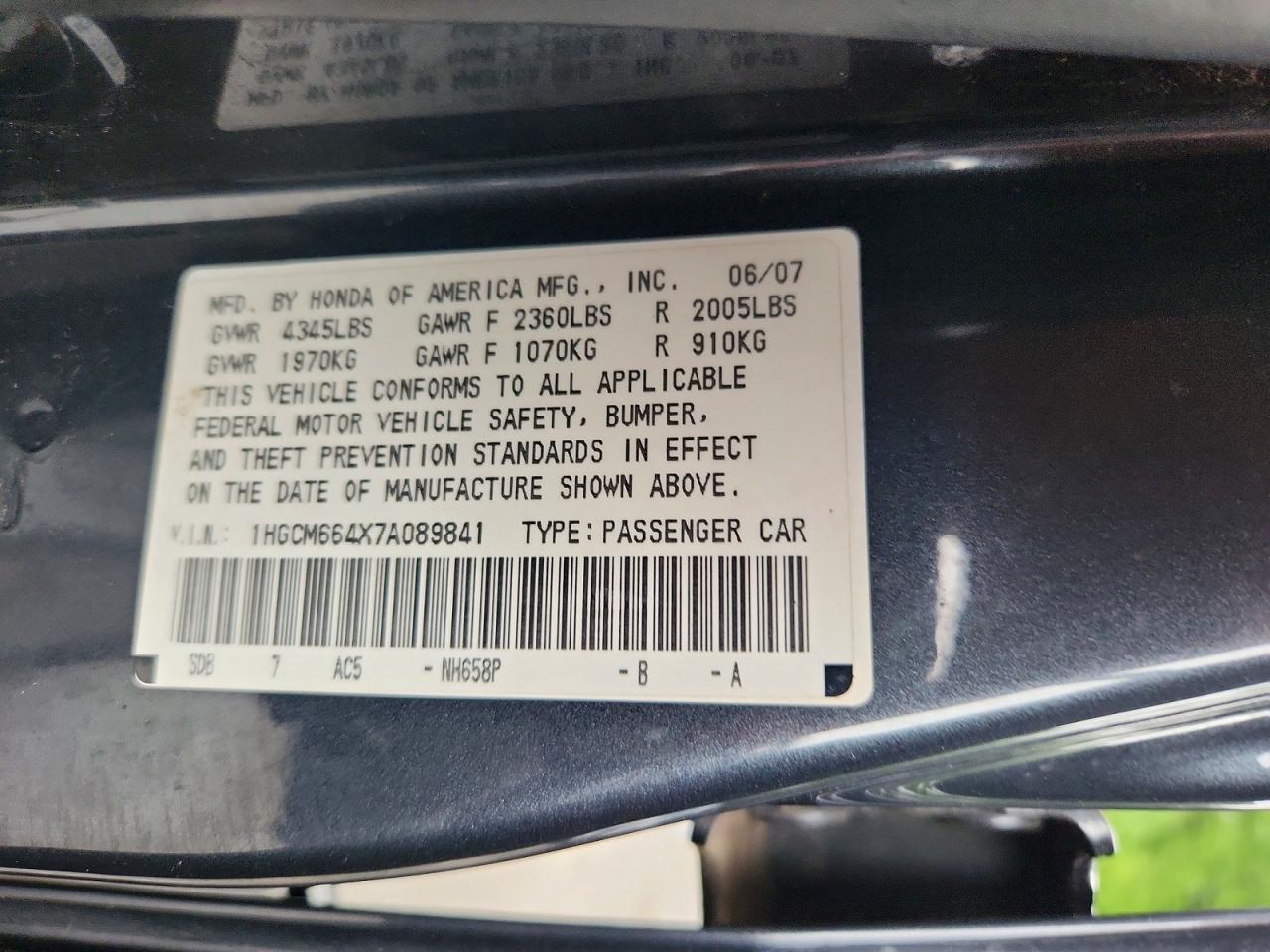 2007 Honda Accord Se Синий vin: 1HGCM664X7A089841