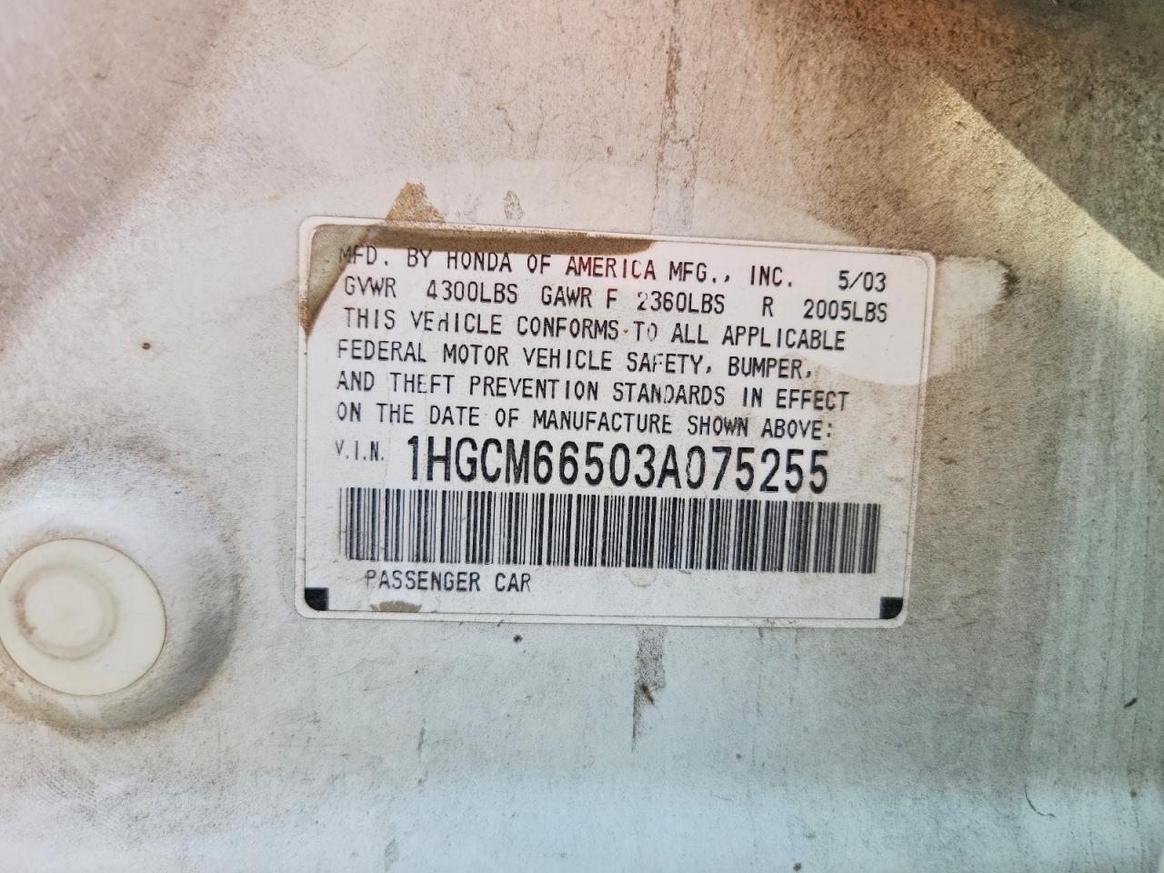 2003 Honda Accord Ex White vin: 1HGCM66503A075255