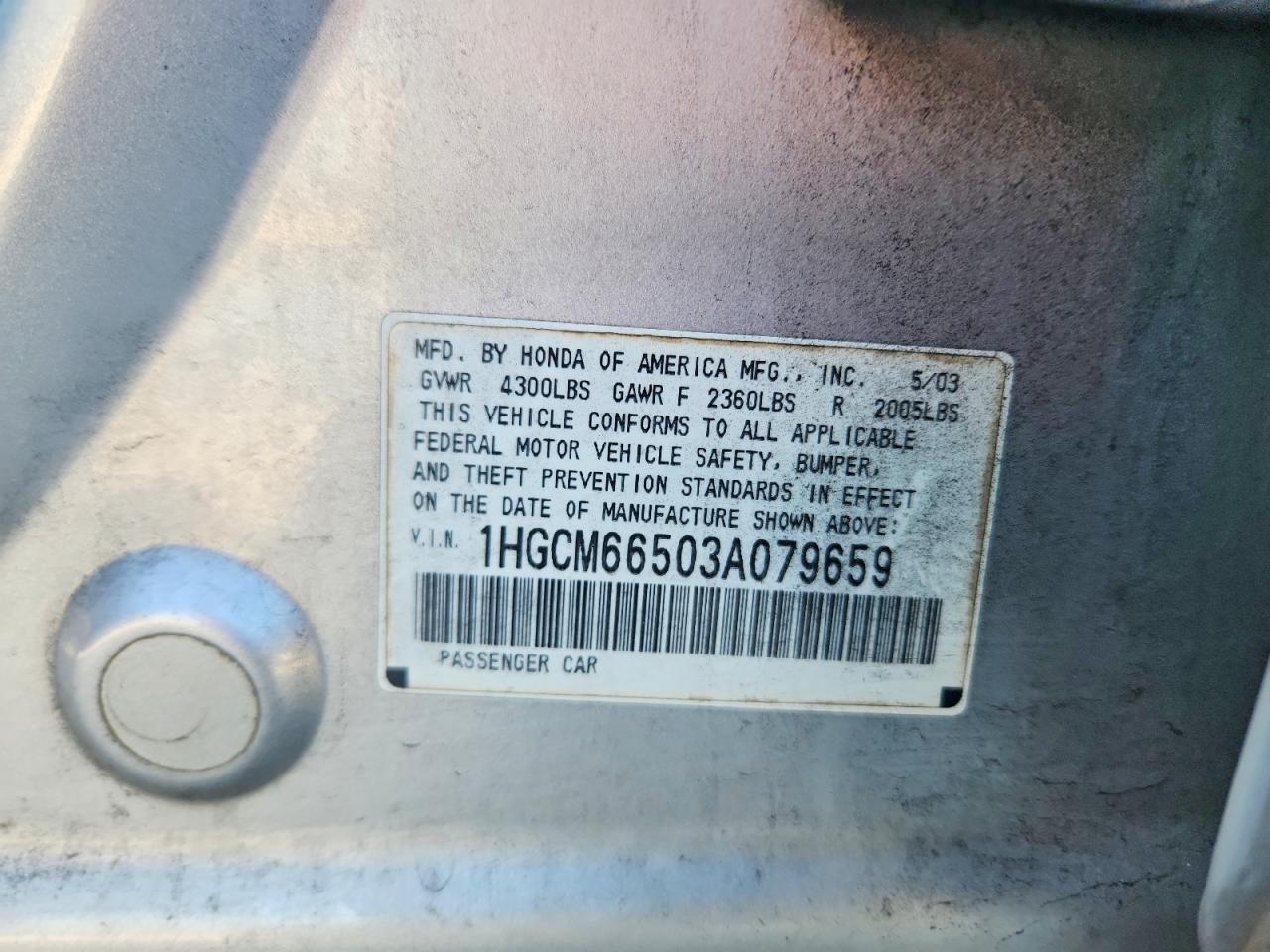 2003 Honda Accord Ex Серебряный vin: 1HGCM66503A079659