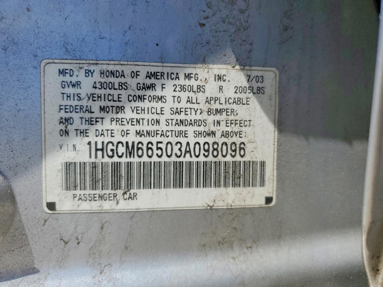 2003 Honda Accord Ex Silver vin: 1HGCM66503A098096