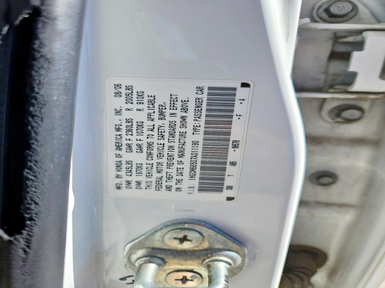 2007 Honda Accord Ex White vin: 1HGCM66507A011190