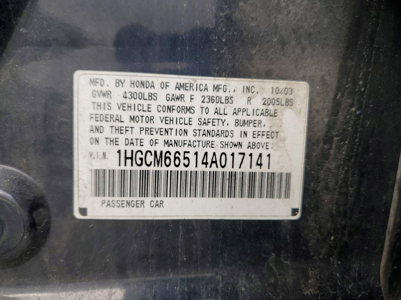 2004 Honda Accord Ex Серый vin: 1HGCM66514A017141
