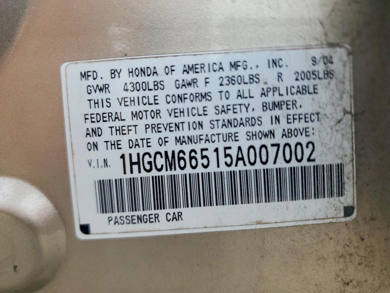 2005 Honda Accord Ex Silver vin: 1HGCM66515A007002