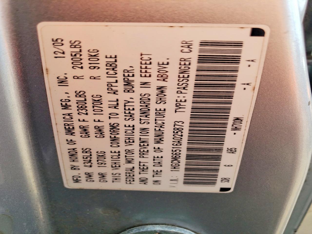 2006 Honda Accord Ex Silver vin: 1HGCM66516A025873