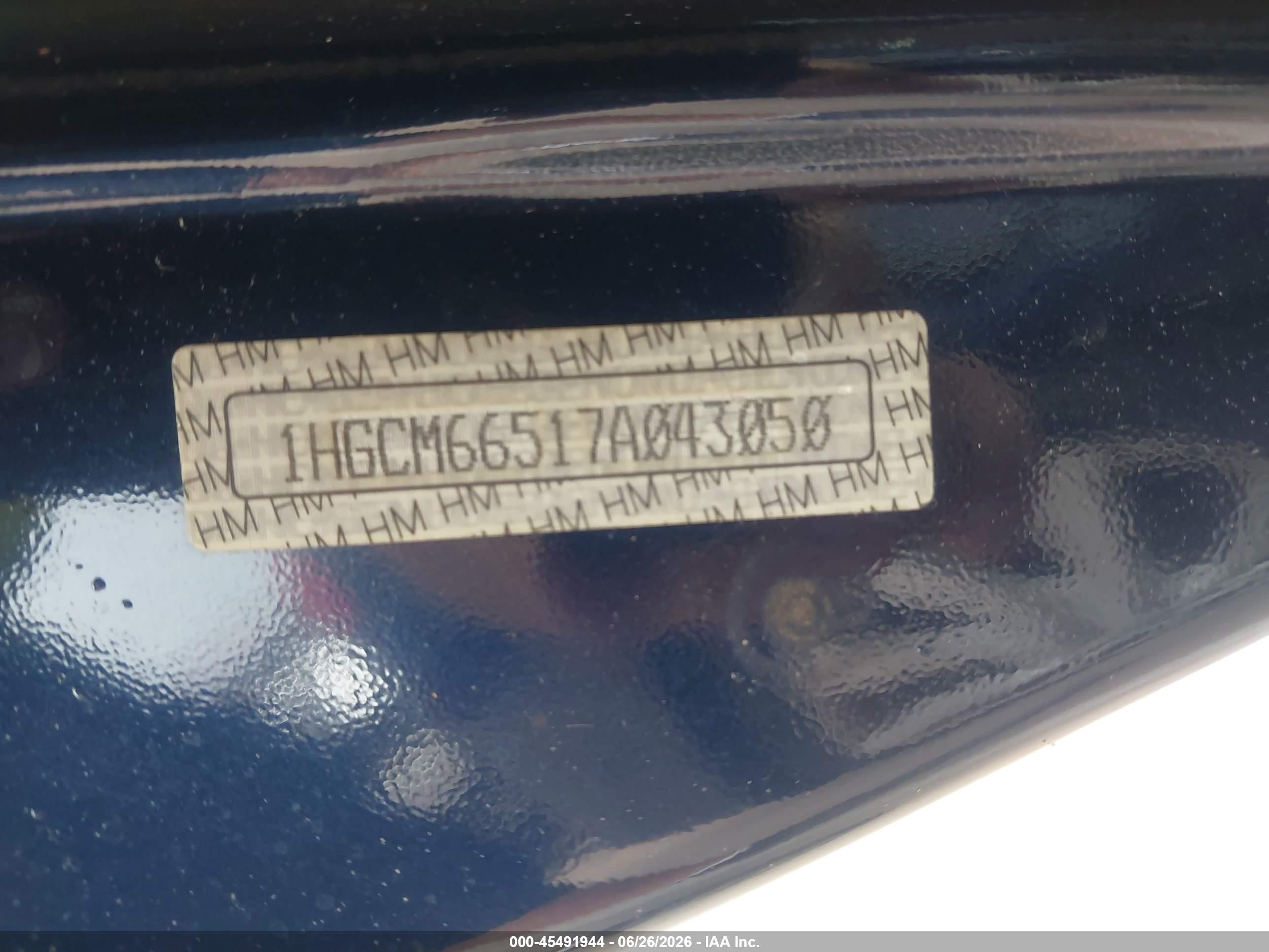 2007 Honda Accord 3.0 Ex Синий vin: 1HGCM66517A043050