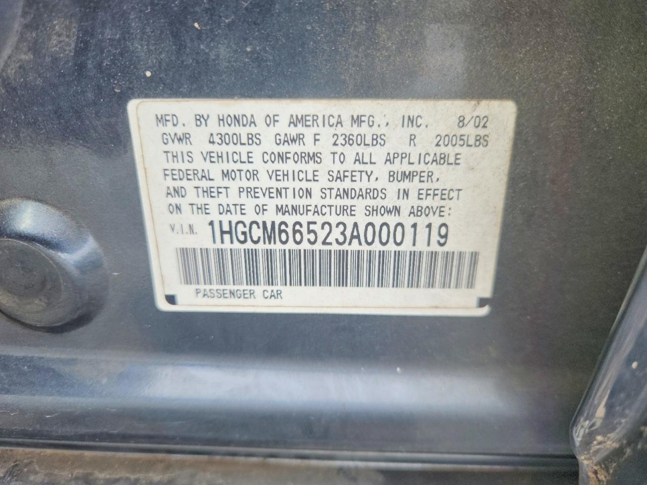 2003 Honda Accord Ex Gray vin: 1HGCM66523A000119