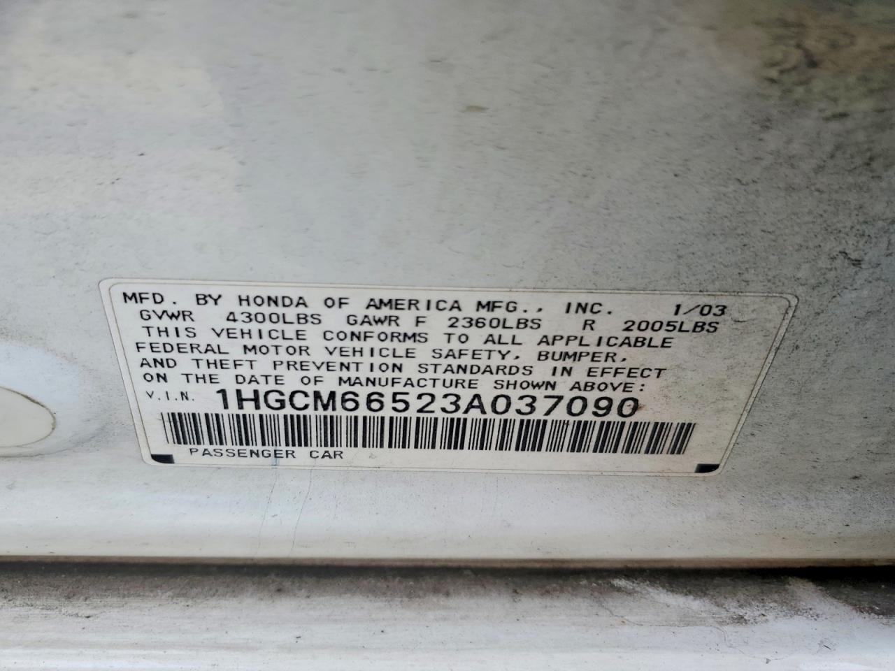 2003 Honda Accord Ex White vin: 1HGCM66523A037090