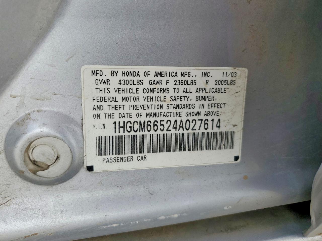 2004 Honda Accord Ex Silver vin: 1HGCM66524A027614