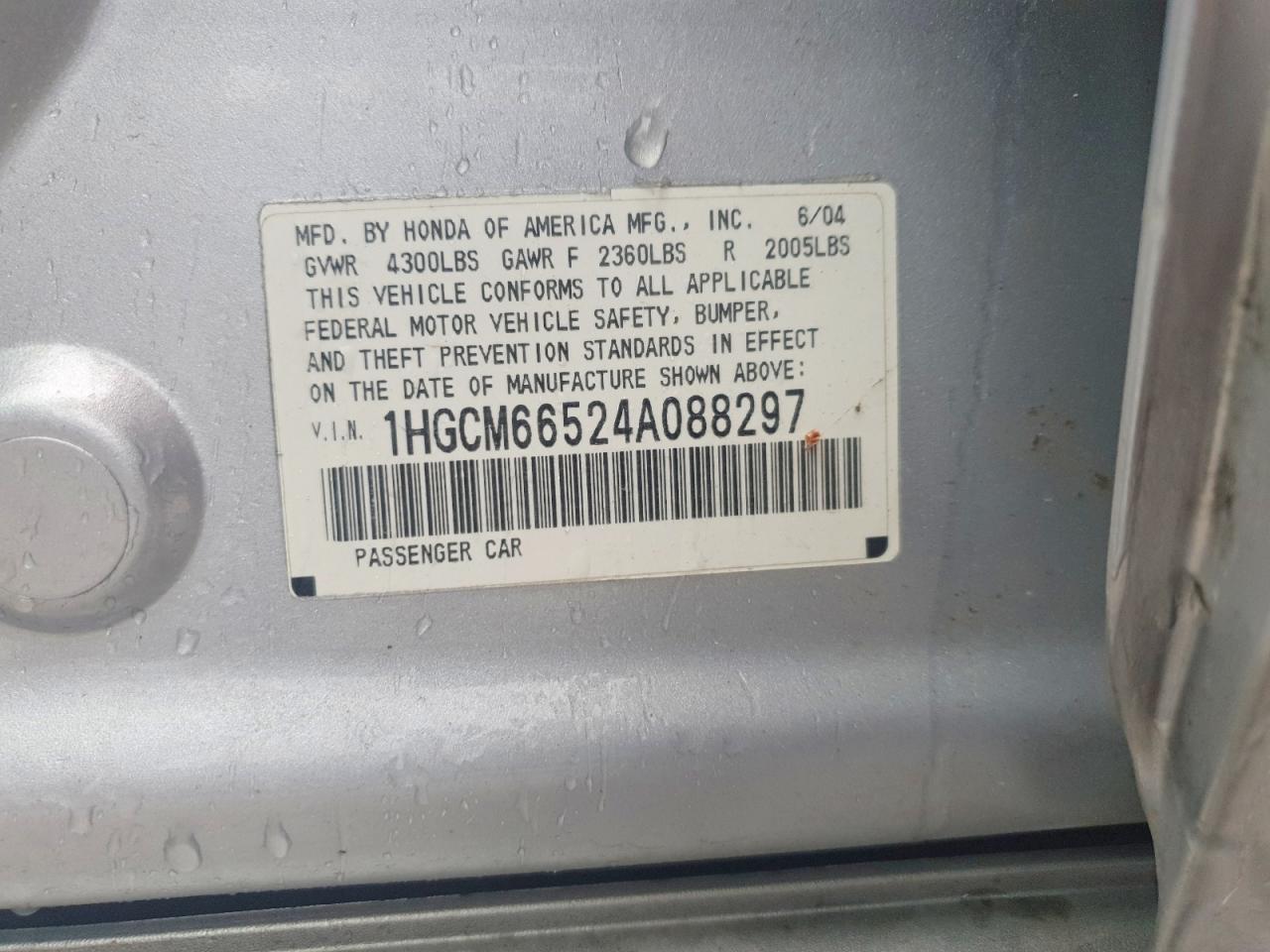 2004 Honda Accord Ex Silver vin: 1HGCM66524A088297