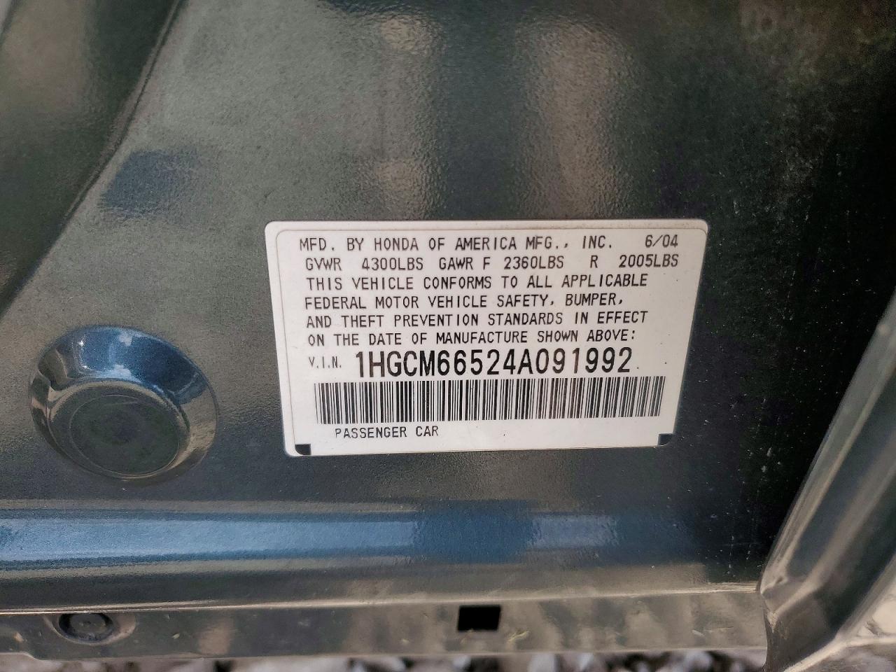 2004 Honda Accord Ex Green vin: 1HGCM66524A091992