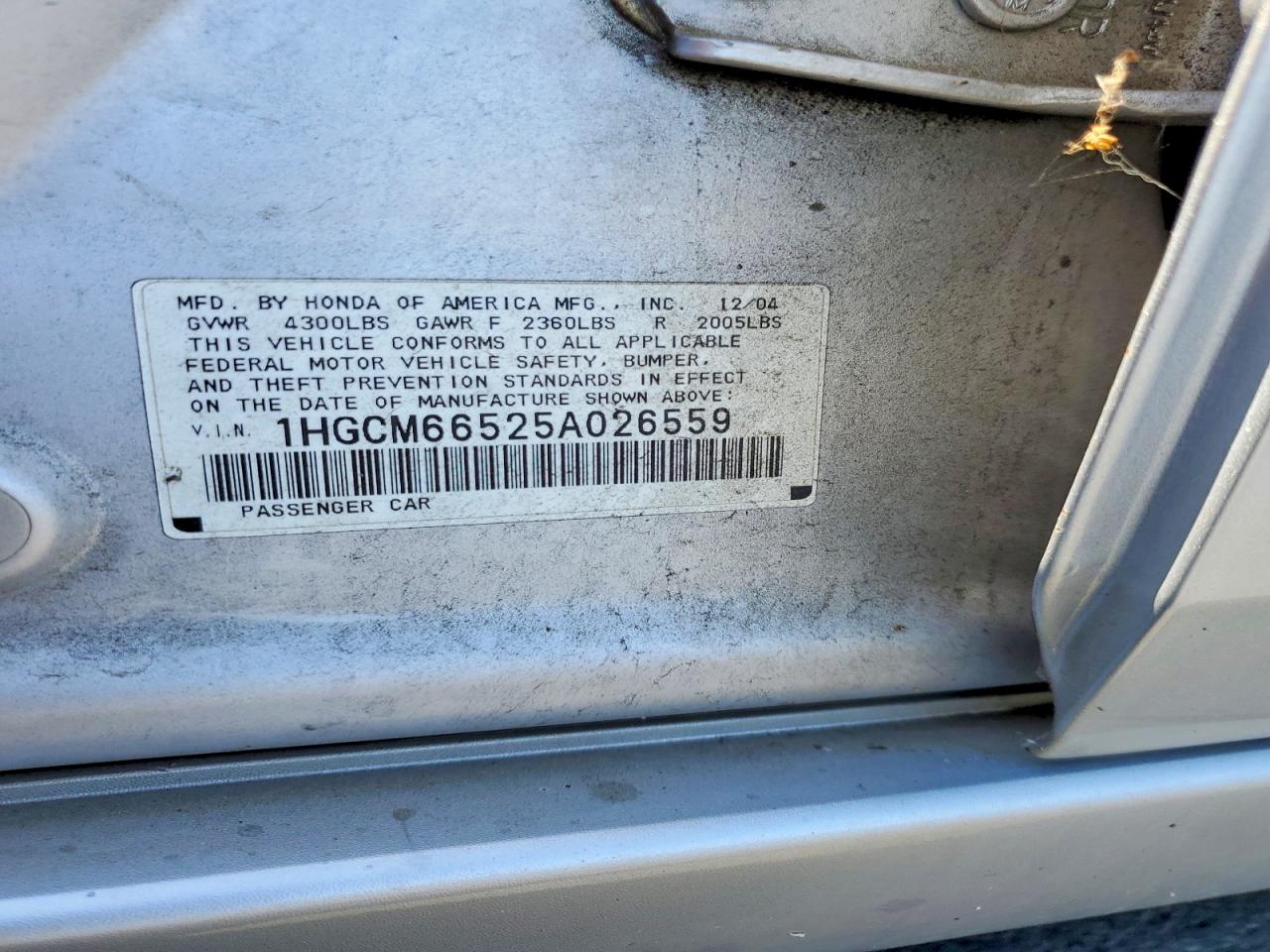 2005 Honda Accord Ex Silver vin: 1HGCM66525A026559