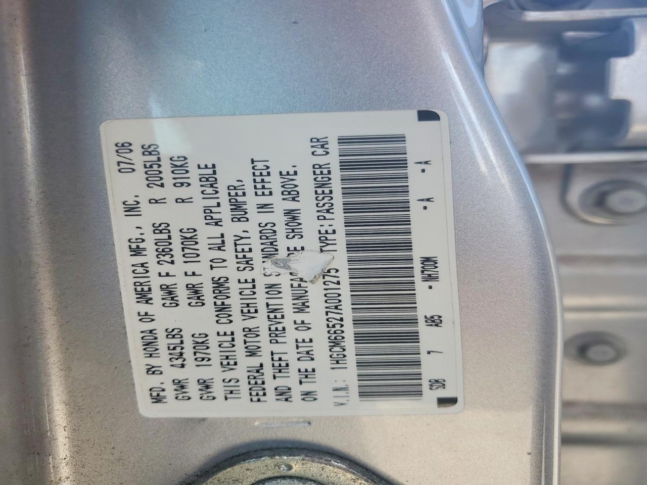 2007 Honda Accord Ex Silver vin: 1HGCM66527A001275