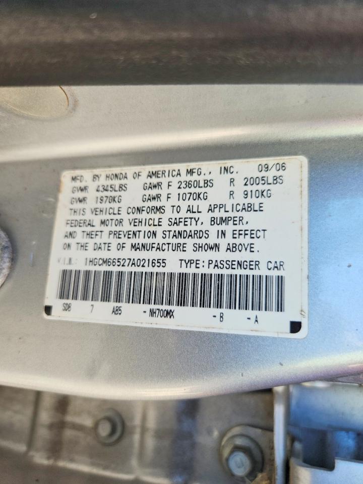 2007 Honda Accord Ex Silver vin: 1HGCM66527A021655