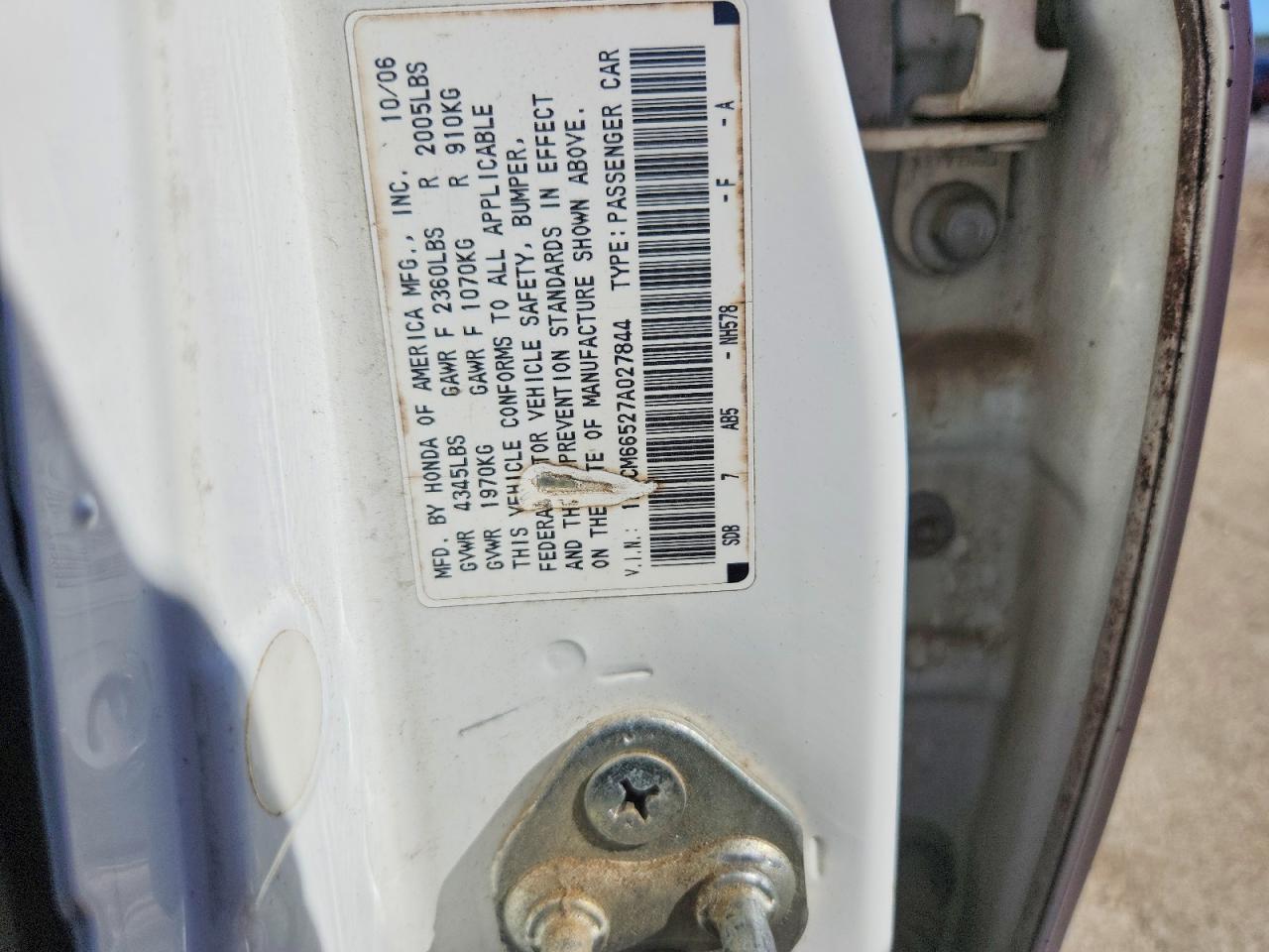2007 Honda Accord Ex White vin: 1HGCM66527A027844
