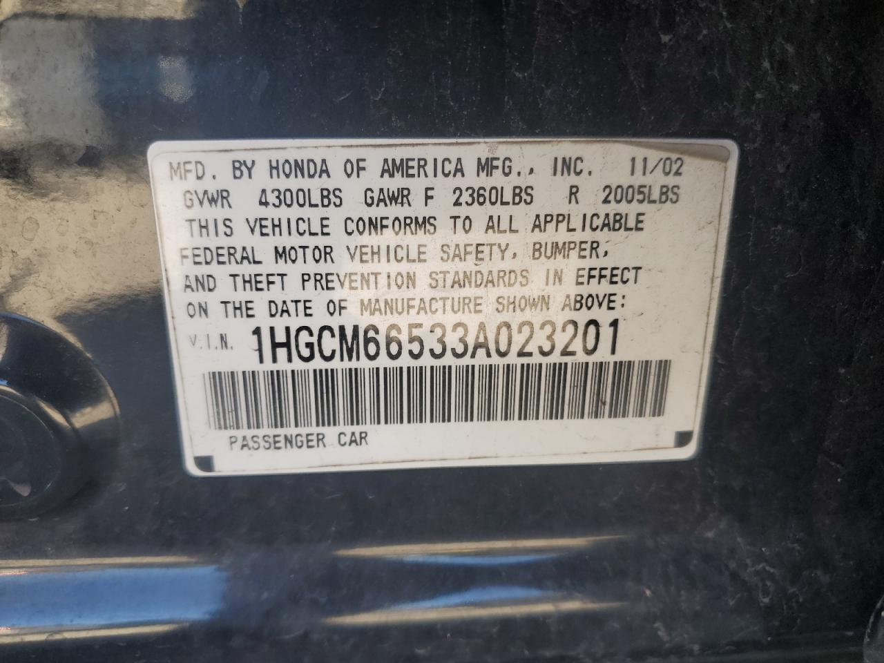 2003 Honda Accord Ex Черный vin: 1HGCM66533A023201