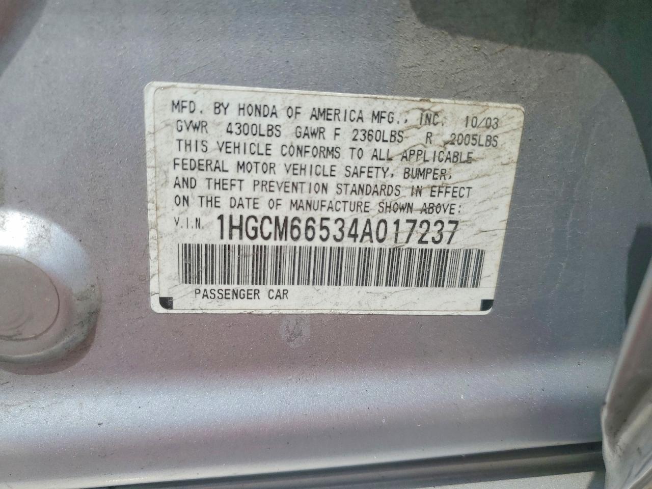 2004 Honda Accord Ex Silver vin: 1HGCM66534A017237
