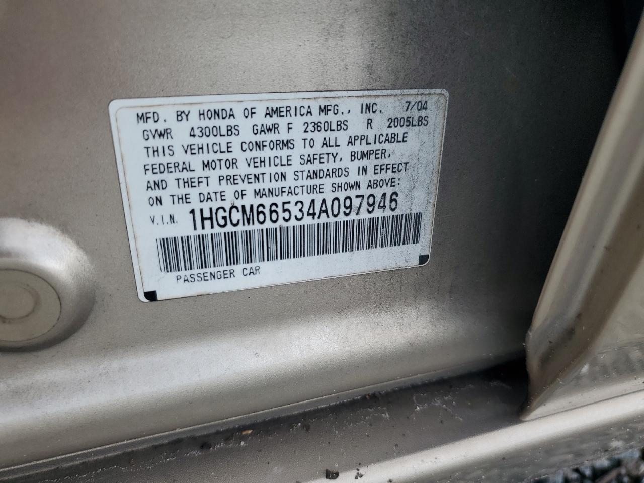2004 Honda Accord Ex Beige vin: 1HGCM66534A097946