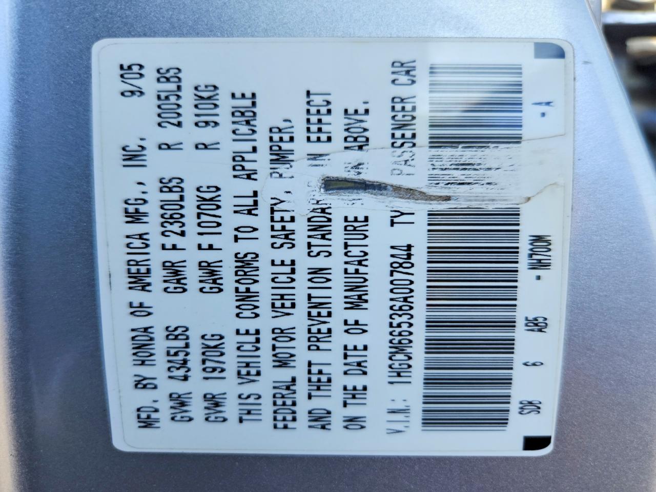 2006 Honda Accord Ex Silver vin: 1HGCM66536A007844