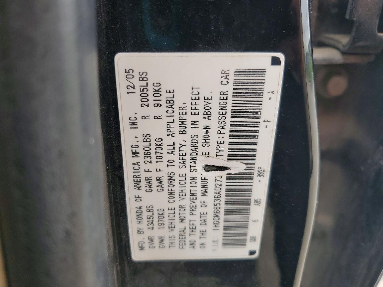 2006 Honda Accord Ex Black vin: 1HGCM66536A027379