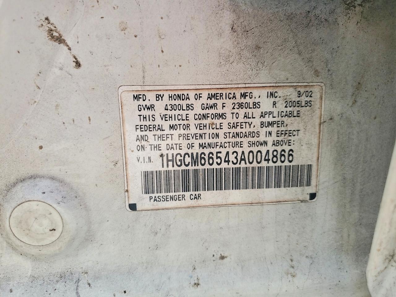 2003 Honda Accord Ex White vin: 1HGCM66543A004866