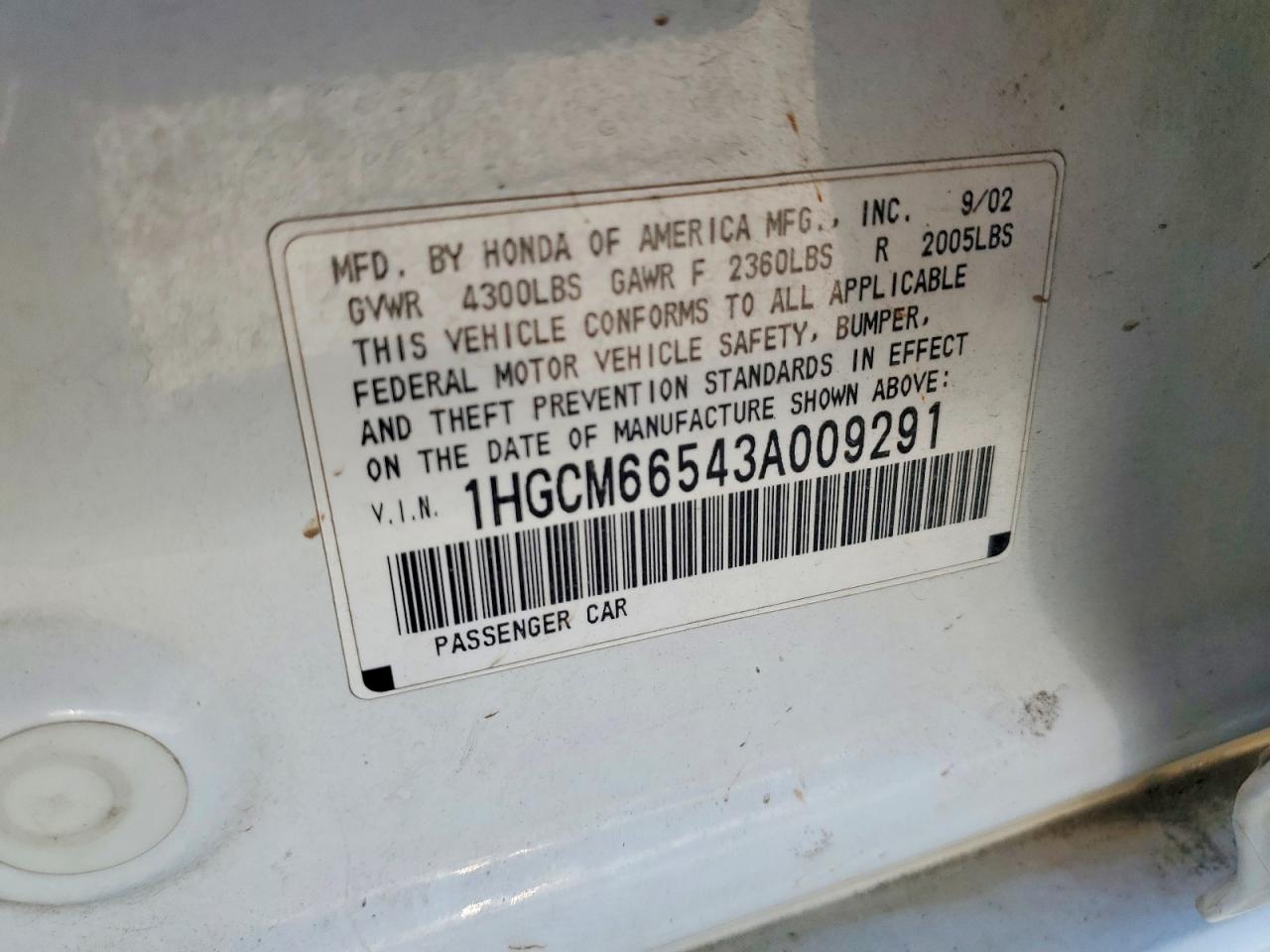 2003 Honda Accord Ex White vin: 1HGCM66543A009291