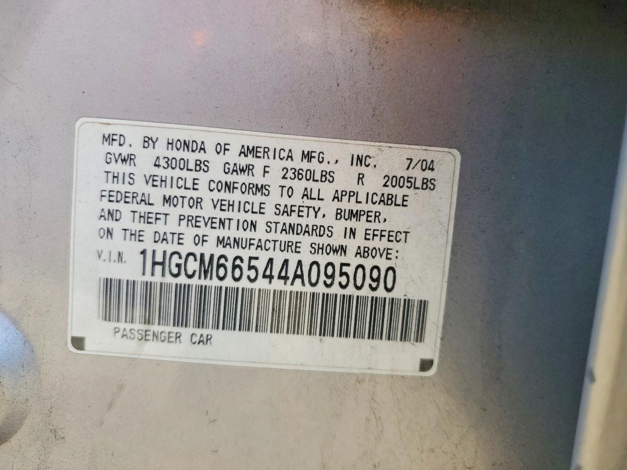 2004 Honda Accord Ex Silver vin: 1HGCM66544A095090