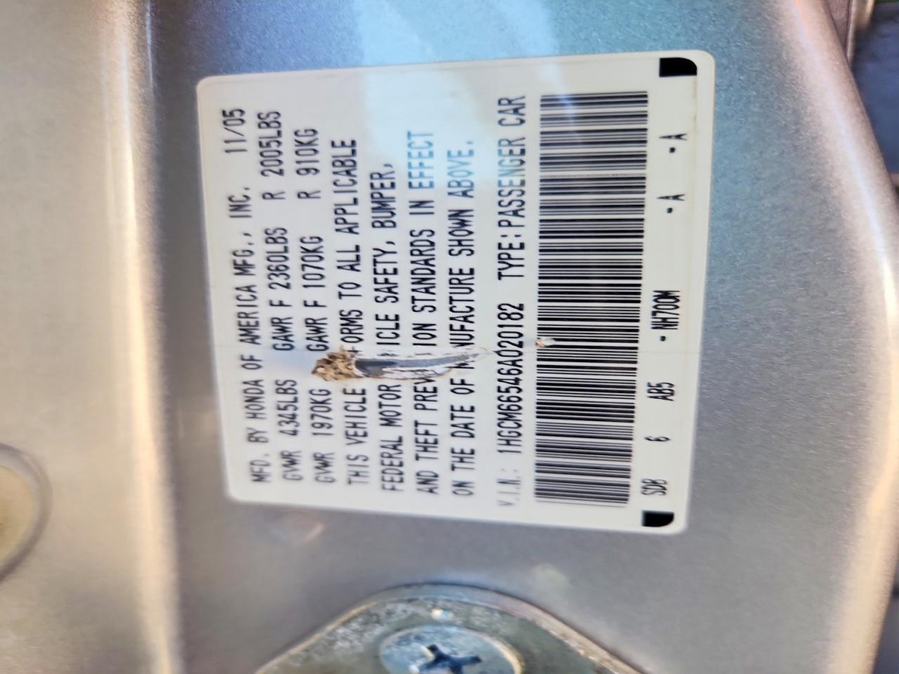 2006 Honda Accord Ex Silver vin: 1HGCM66546A020182