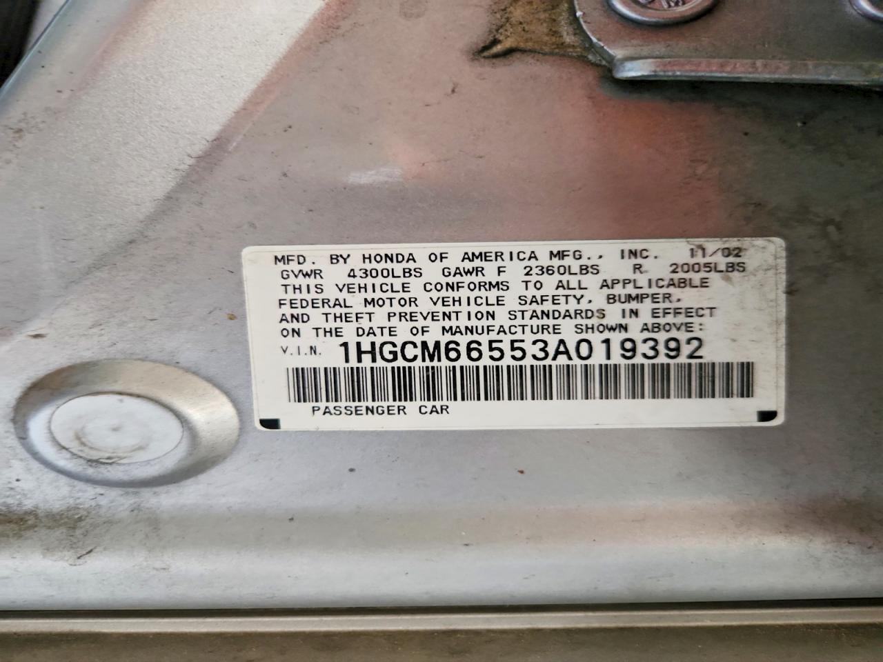 2003 Honda Accord Ex Silver vin: 1HGCM66553A019392