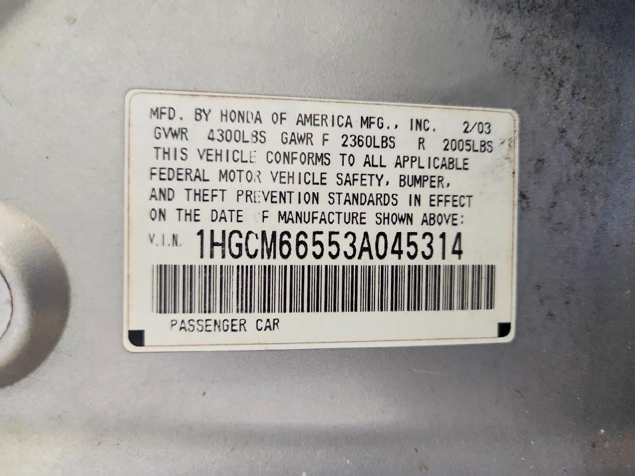 2003 Honda Accord Ex Silver vin: 1HGCM66553A045314