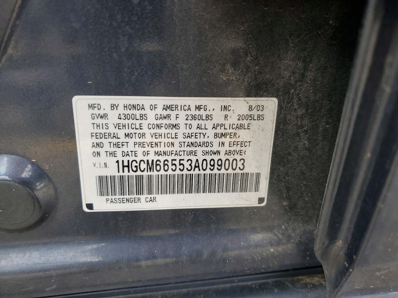 2003 Honda Accord Ex Gray vin: 1HGCM66553A099003