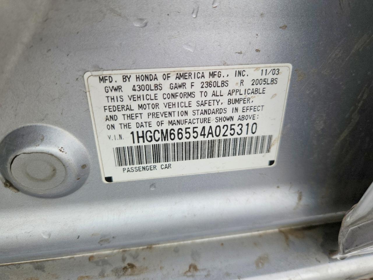 2004 Honda Accord Ex Silver vin: 1HGCM66554A025310