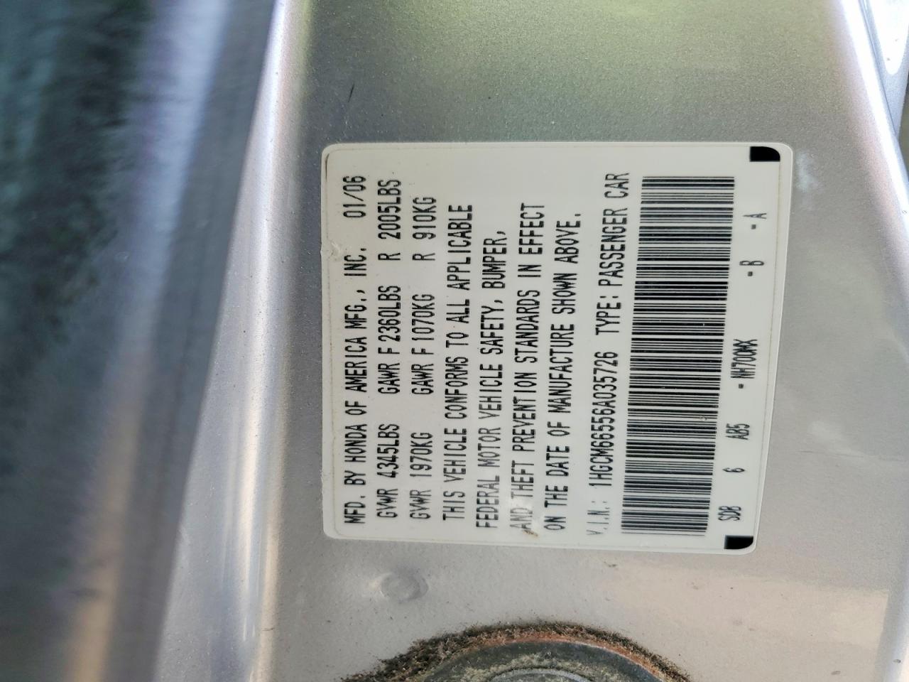 2006 Honda Accord Ex Silver vin: 1HGCM66556A035726