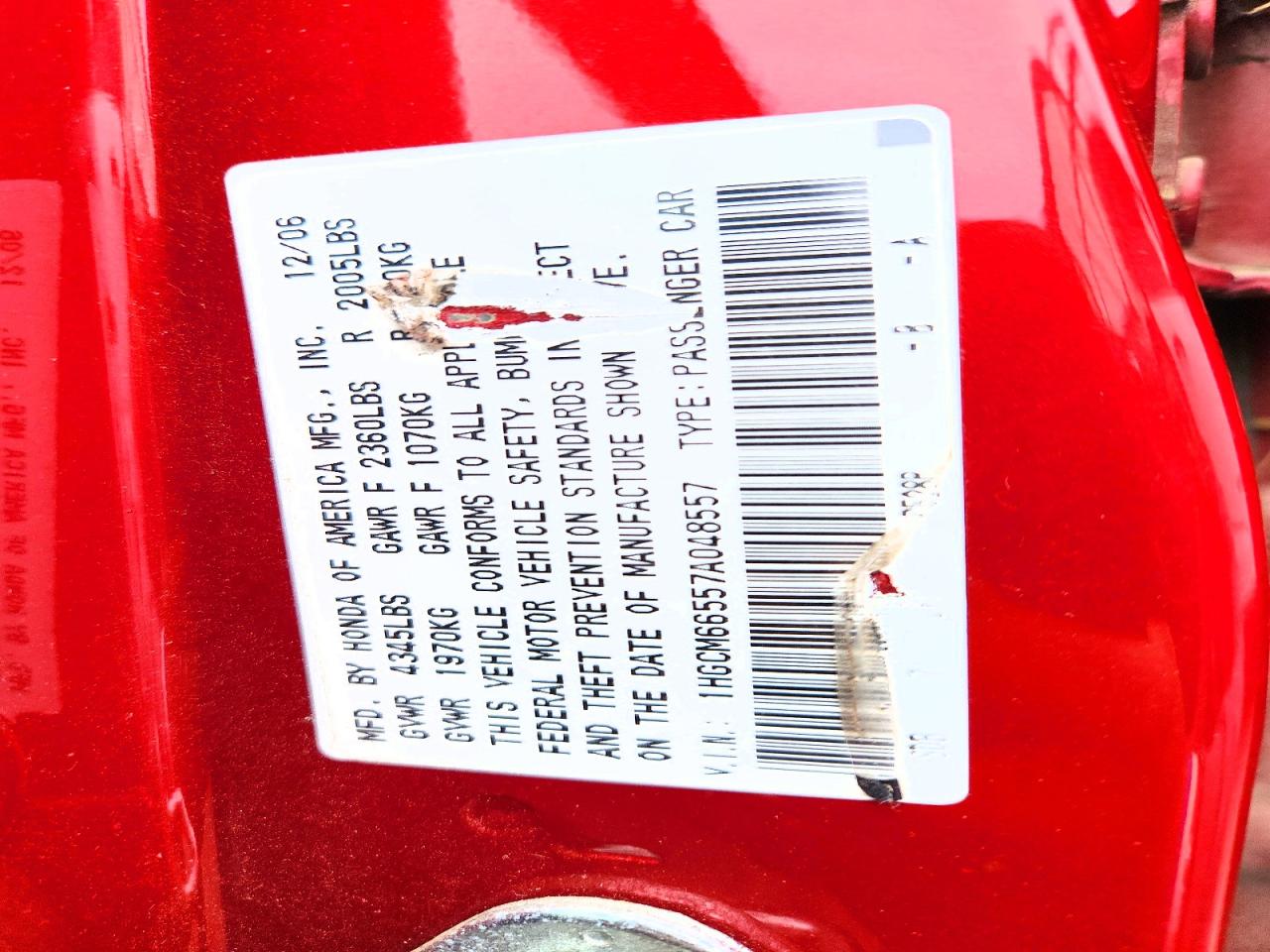 2007 Honda Accord Ex Red vin: 1HGCM66557A048557