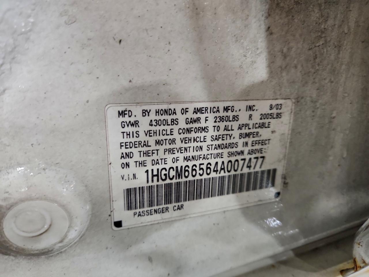 2004 Honda Accord Ex White vin: 1HGCM66564A007477