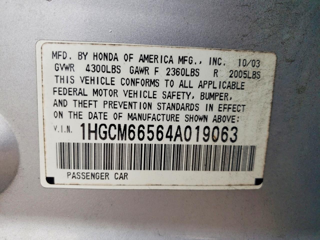2004 Honda Accord Ex Silver vin: 1HGCM66564A019063