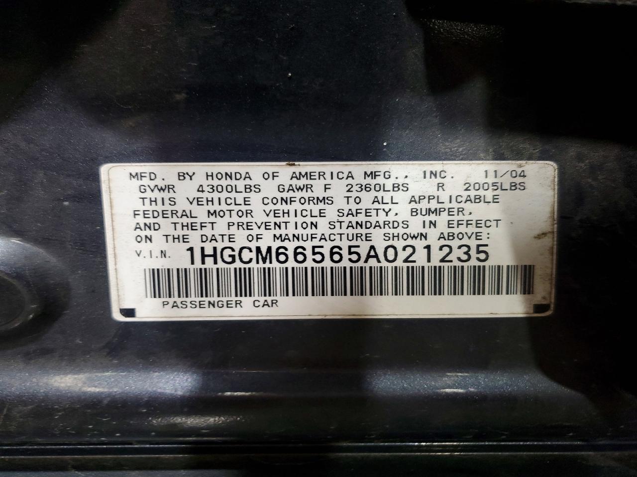 2005 Honda Accord Ex Серый vin: 1HGCM66565A021235