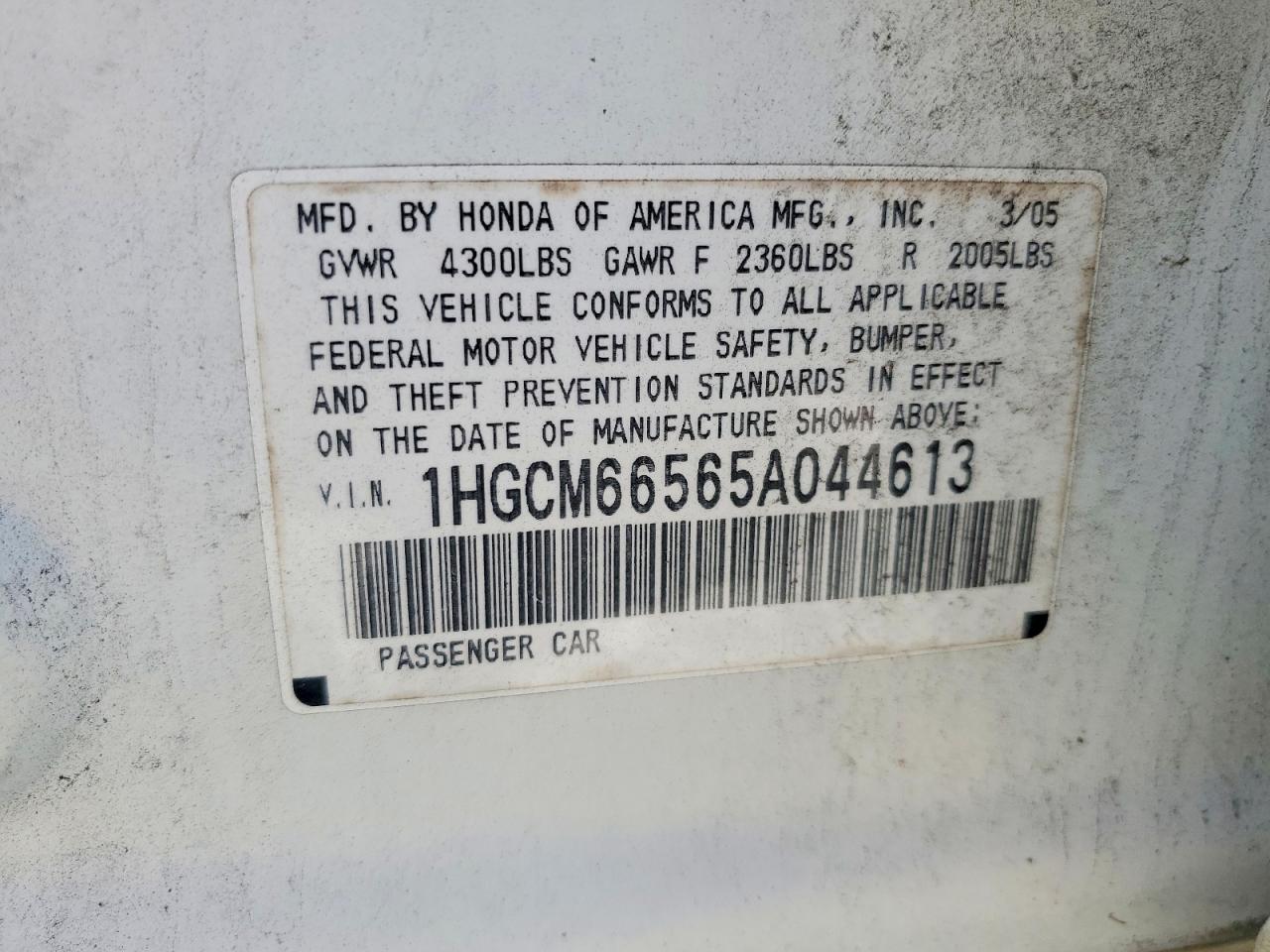 2005 Honda Accord Ex White vin: 1HGCM66565A044613