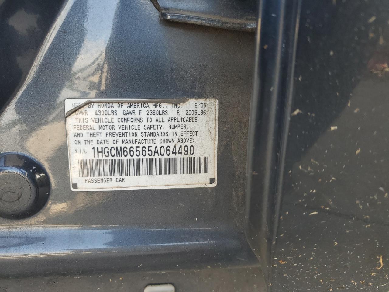 2005 Honda Accord Ex Gray vin: 1HGCM66565A064490