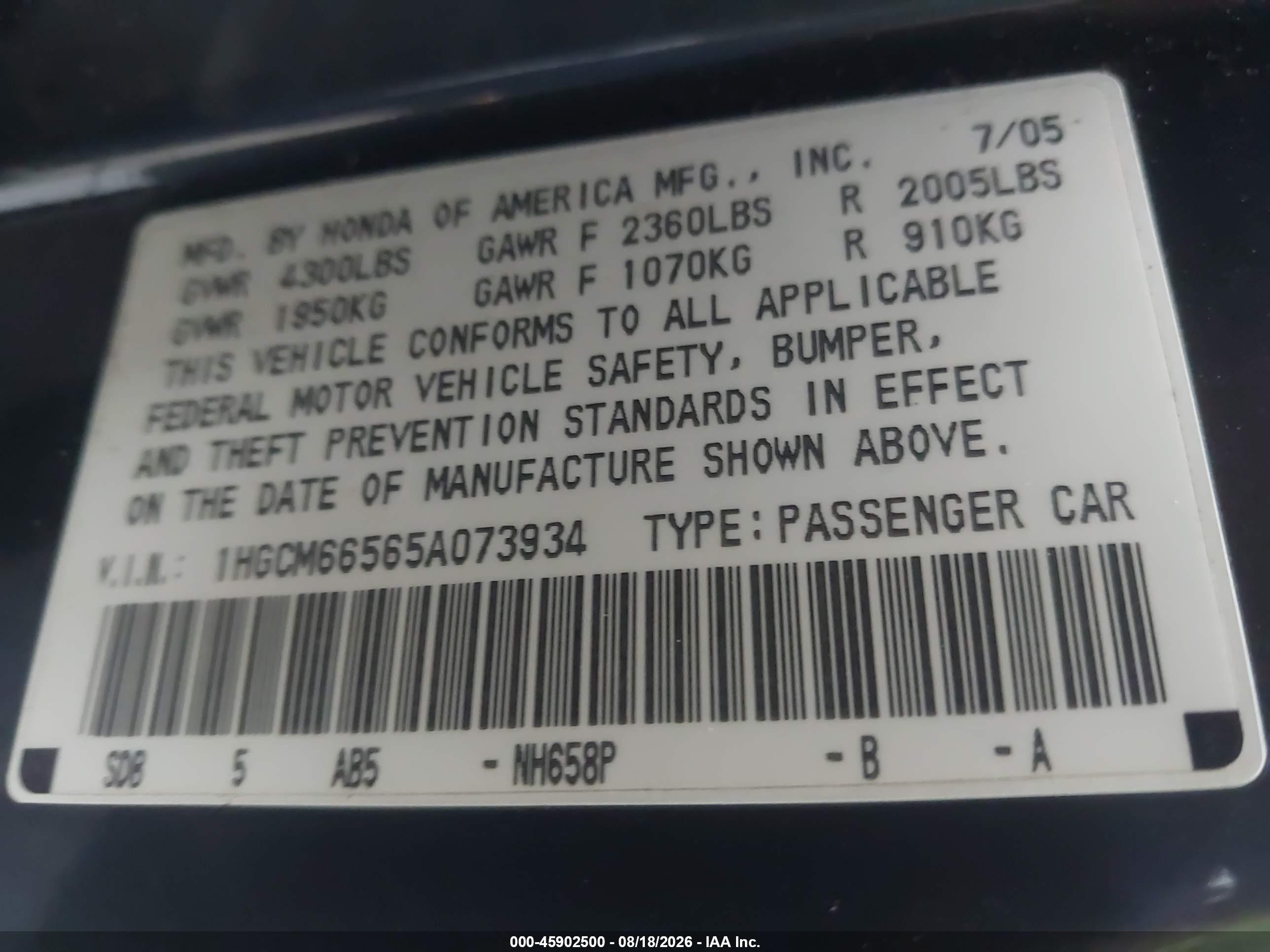 2005 Honda Accord 3.0 Ex Gray vin: 1HGCM66565A073934