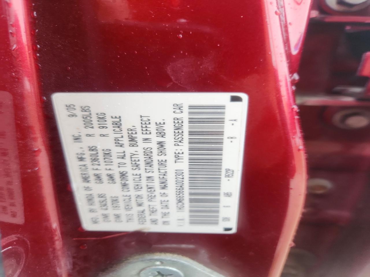 2006 Honda Accord Ex Red vin: 1HGCM66566A002301
