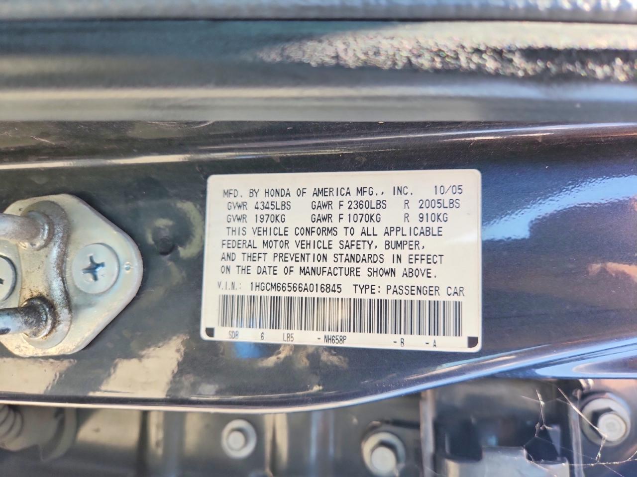 2006 Honda Accord Ex Gray vin: 1HGCM66566A016845