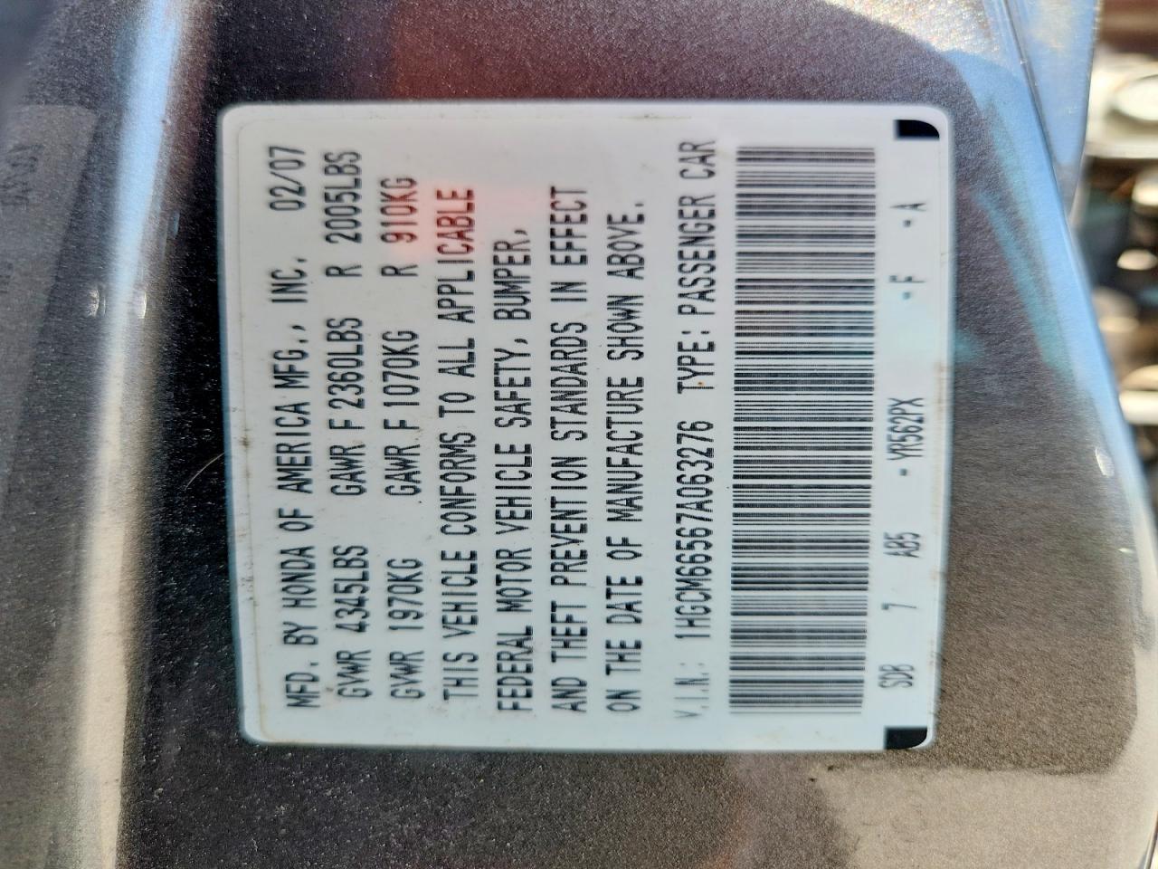 2007 Honda Accord Ex Gray vin: 1HGCM66567A063276