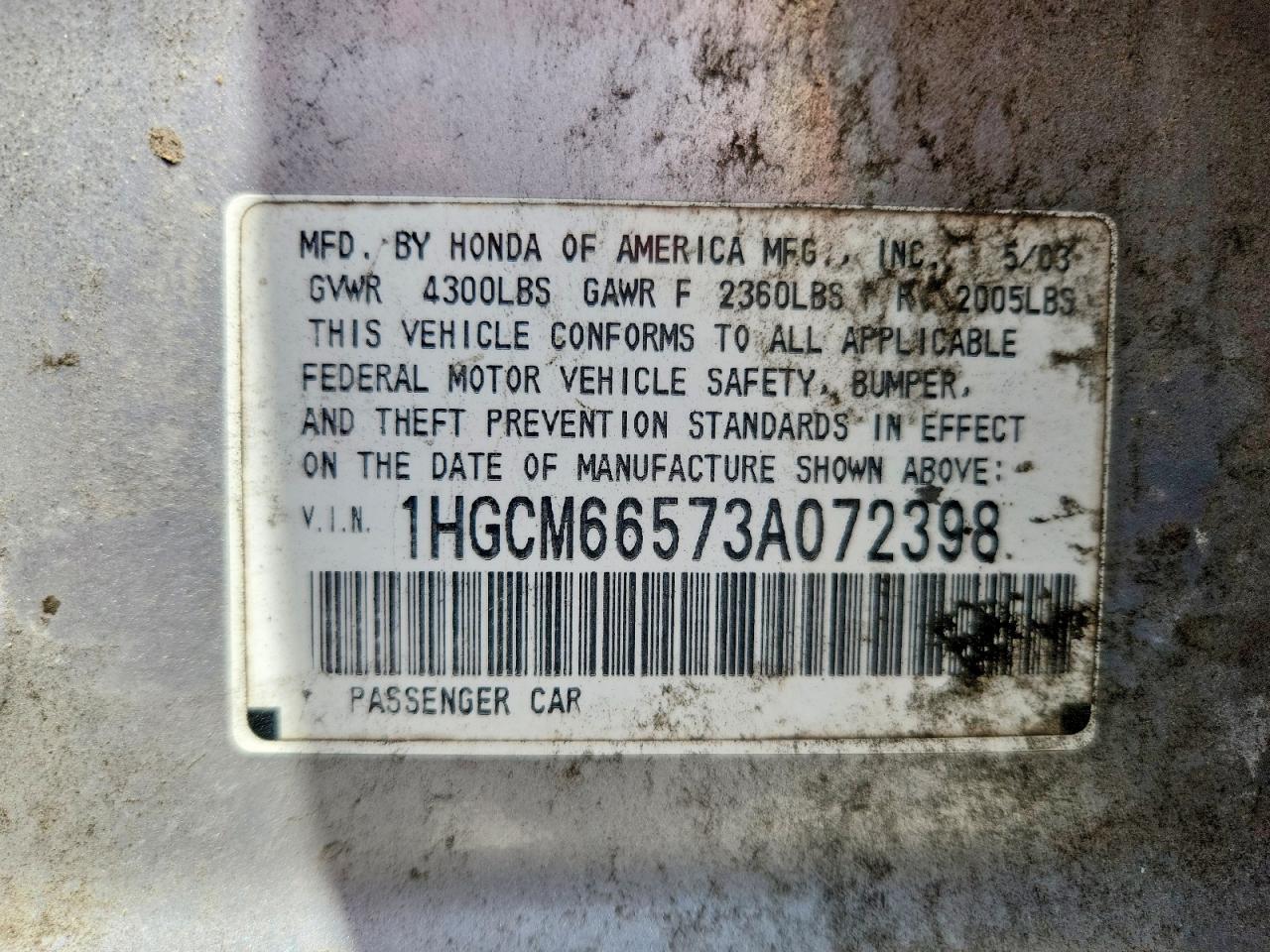 2003 Honda Accord Ex Silver vin: 1HGCM66573A072398