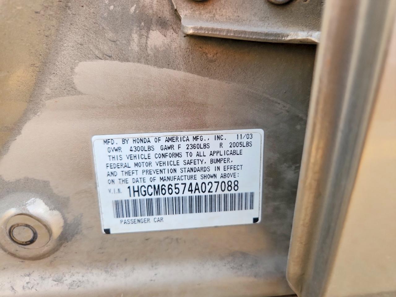 2004 Honda Accord Ex Gold vin: 1HGCM66574A027088
