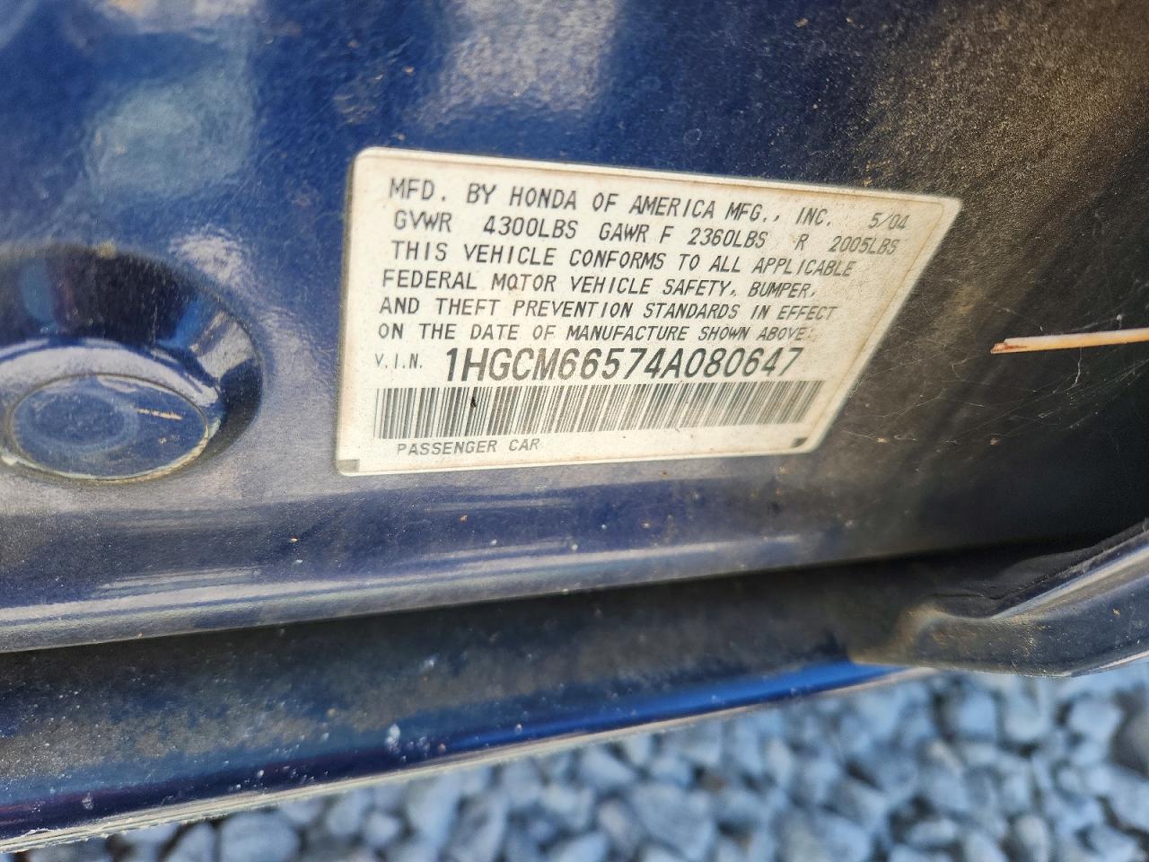 2004 Honda Accord Ex Blue vin: 1HGCM66574A080647