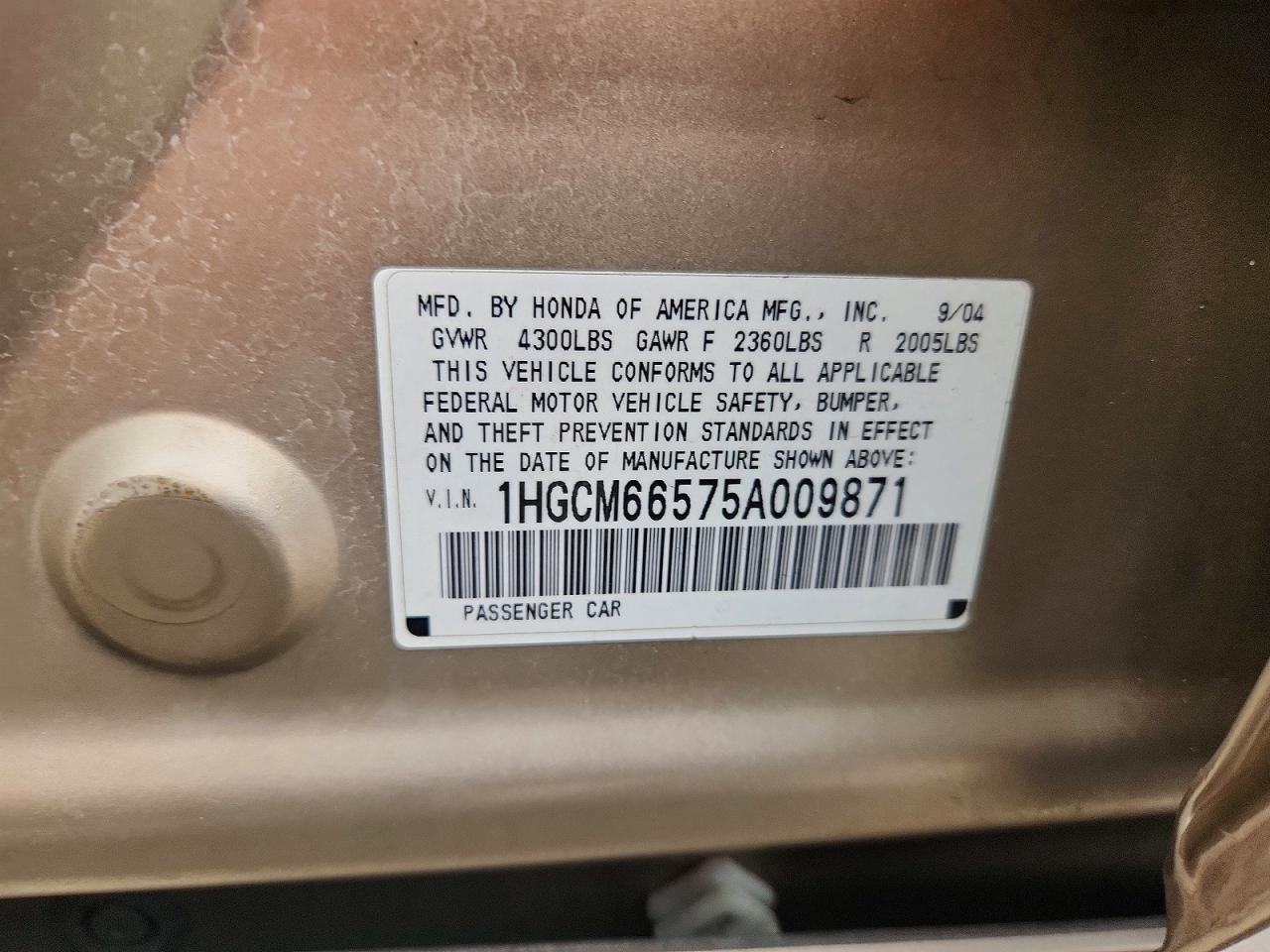 2005 Honda Accord Ex Gold vin: 1HGCM66575A009871
