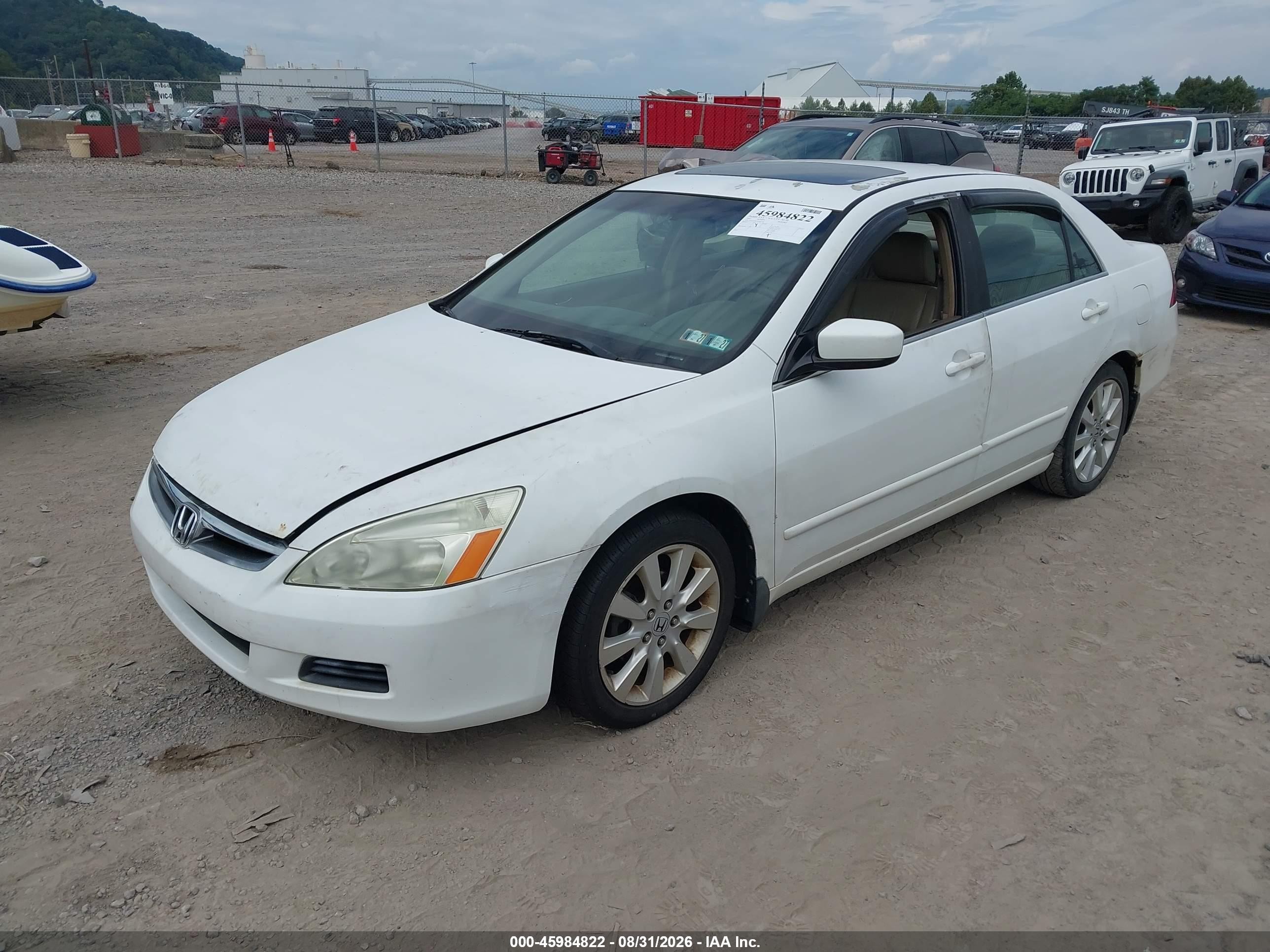 2007 Honda Accord 3.0 Ex White vin: 1HGCM66577A001160