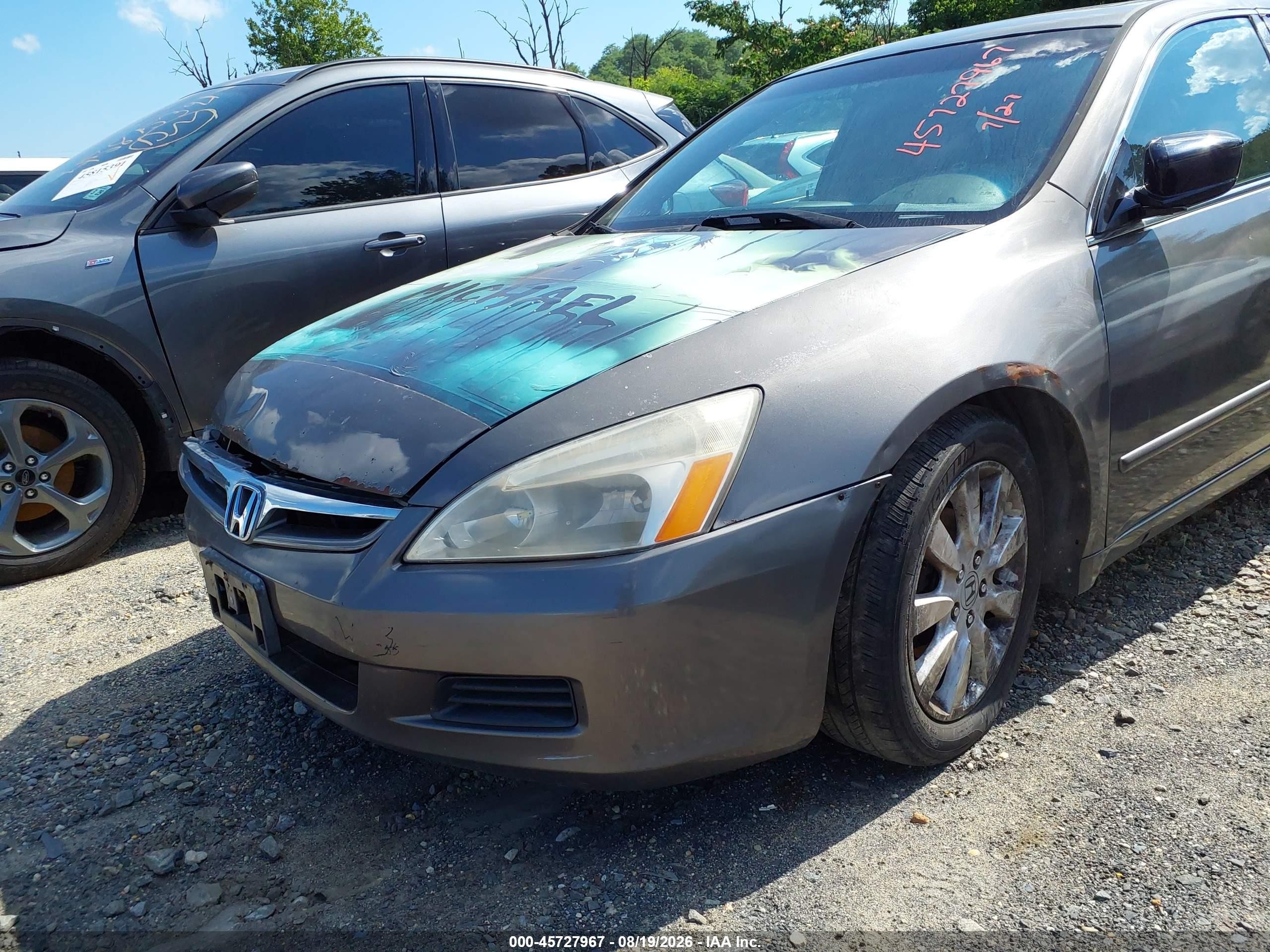 2007 Honda Accord 3.0 Ex Gray vin: 1HGCM66577A039844