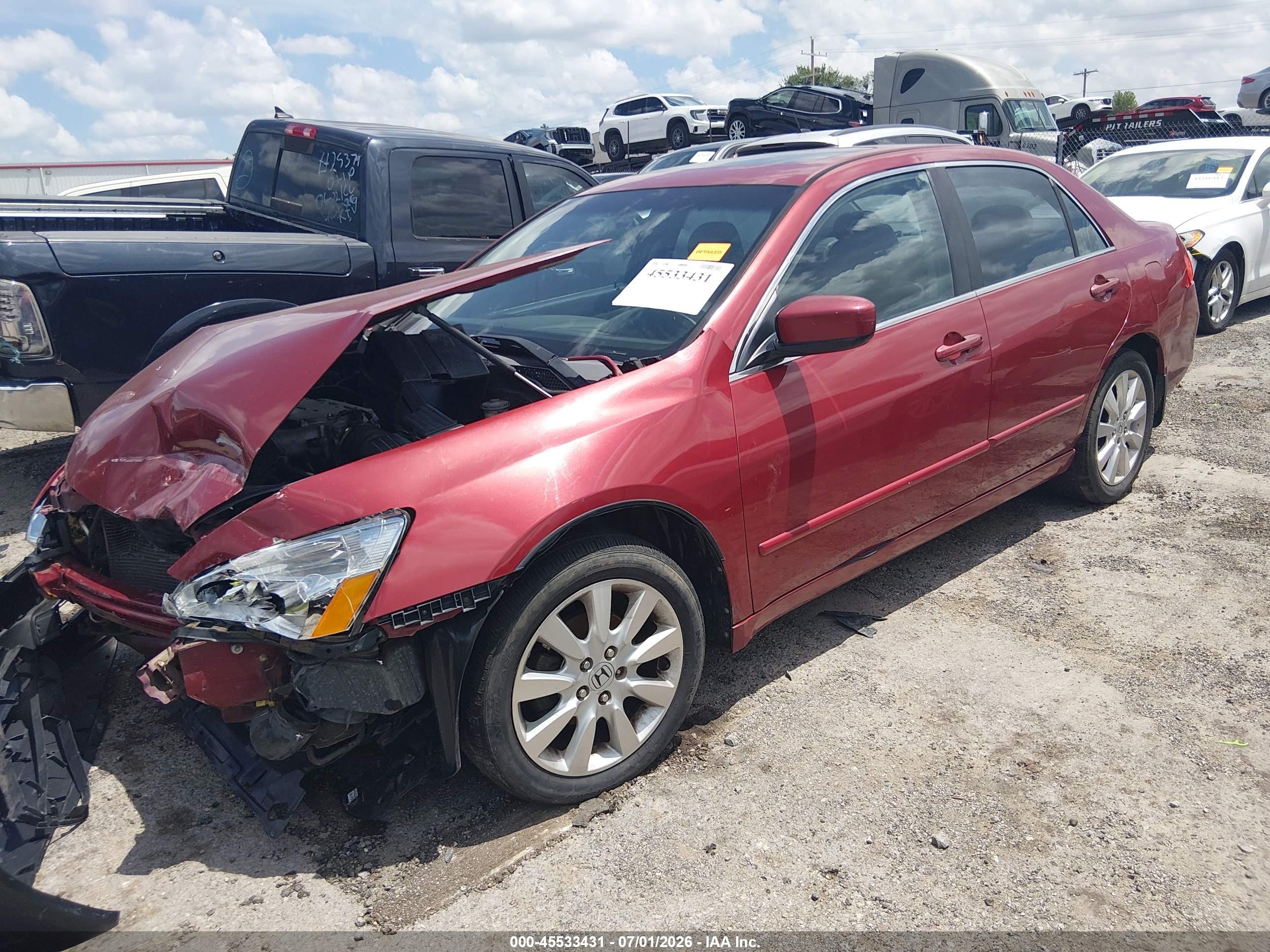 2007 Honda Accord 3.0 Ex Red vin: 1HGCM66577A080782