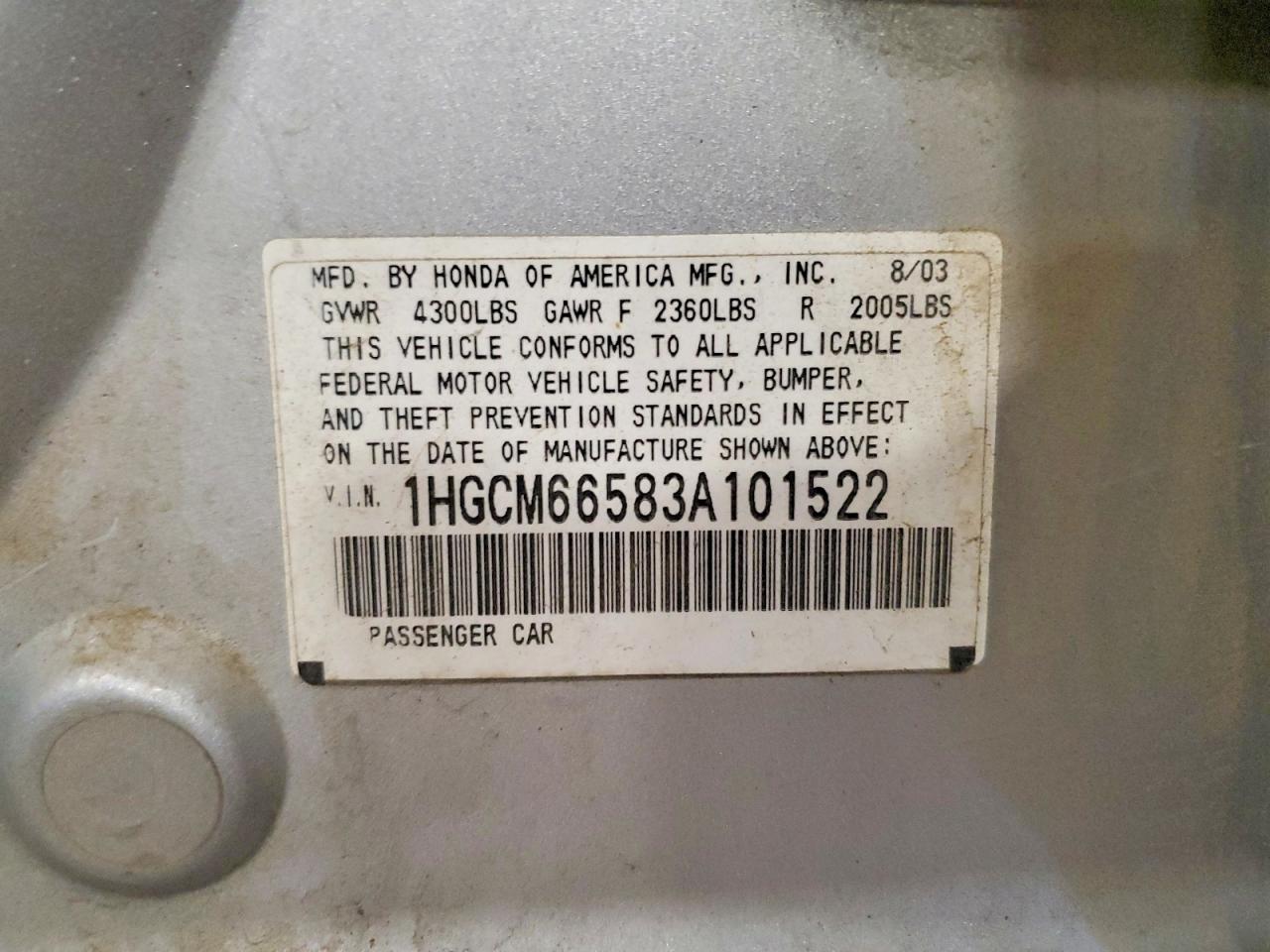 2003 Honda Accord Ex Silver vin: 1HGCM66583A101522